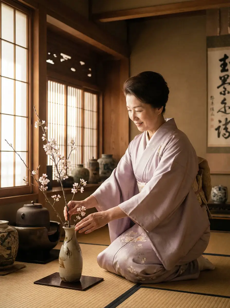 一位优雅的 草榴视频 - 草榴视频电影官网 - 热点黑料草榴视频 在和室中插花